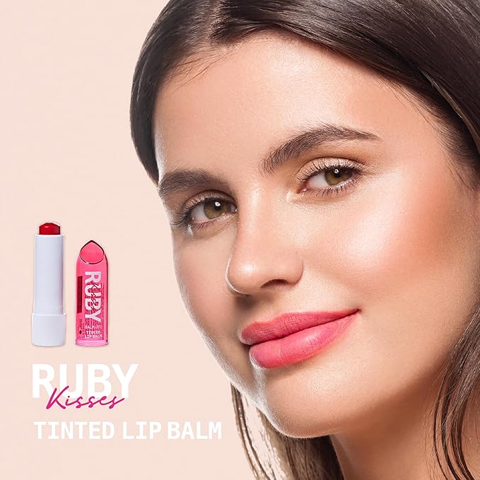 Ruby Kisses Balm Up Tinted Lip Balm, Non-Greasy Hydrating Formula, Nourishing Coconut Core & Vitamin E Infused, Lip Care with Natural Shine, Lightweight Sheer Color (Red)-VivaGrace Women