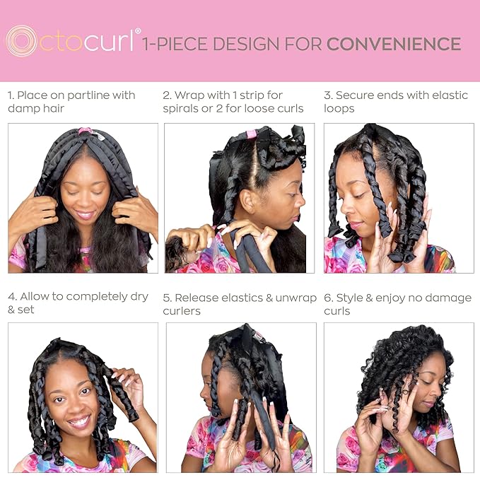 Octocurl Heatless Hair Curler - No Headband Octopus Curler - Overnight Curls for Short Hair (Satin - Black)