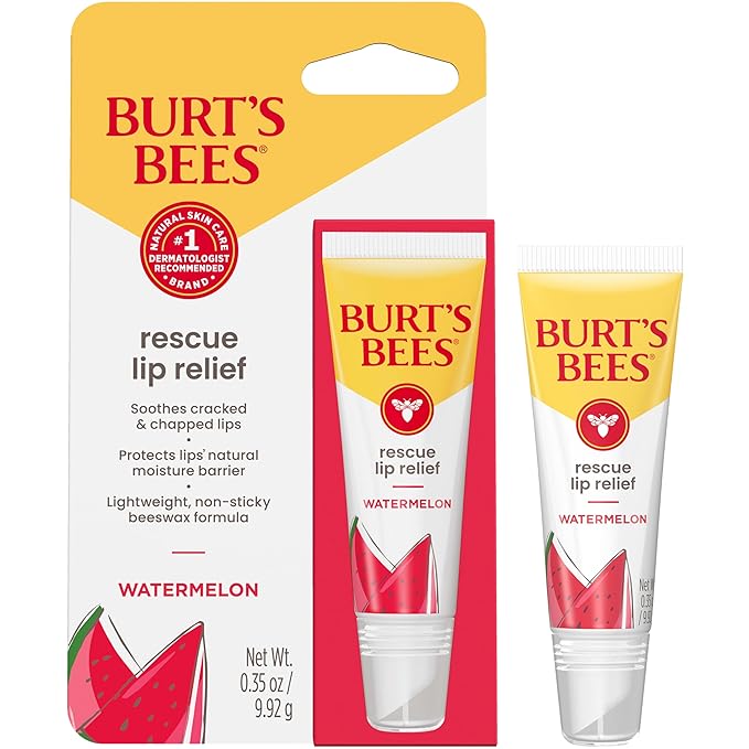 Burt's Bees Rescue Lip Relief, Watermelon, Hydrating Lip Balm for Dry Cracked Lips, with Responsbily Sourced Beeswax and Shea Butter, 100% Natural Origin, 1 Squeezy Tube, 0.35oz-VivaGrace Women