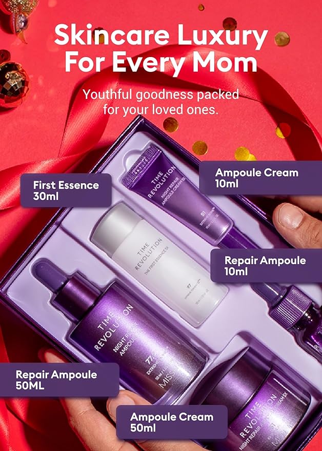 MISSHA Time Revolution Night Repair 5X Gift Set Night Repair Ampoule and Cream 5X, The First Essence 5X for Youthful, Glowing Skin-VivaGrace Women