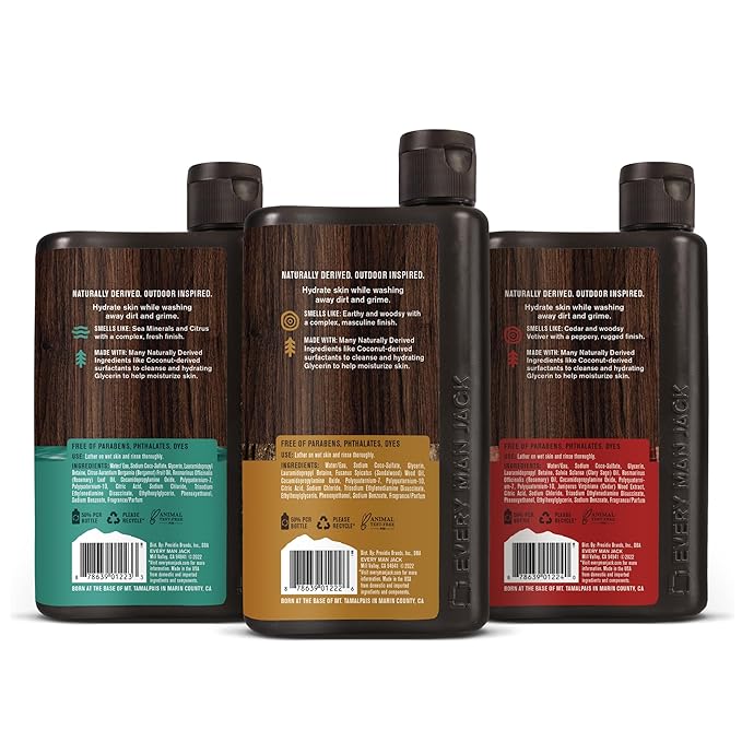 Every Man Jack Men's Body Wash Variety Pack - Includes 3 Body Washes with Natural Ingredients & Incredible Scents - Amber + Sandalwood, Cedar + Red Sage, Sea Minerals + Citron Fragrances-VivaGrace Women