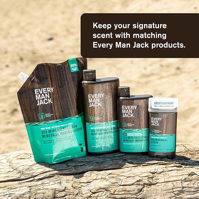 Every Man Jack Nourishing Sea Minerals + Citron Mens Body Wash for All Skin Types - Naturally Derived Ingredients - Cleanse and Hydrate Skin with Coconut and Glycerin - 24oz 2 Bottles-VivaGrace Women