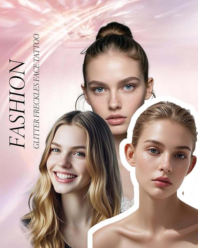 Glitter Freckles, Rose Gold Freckles Temporary Face Tattoos, Body Face Glitter for Women Girls, Country Concerts Singer Festival Rave Accessories (Rose Gold - 10 pcs)-VivaGrace Women