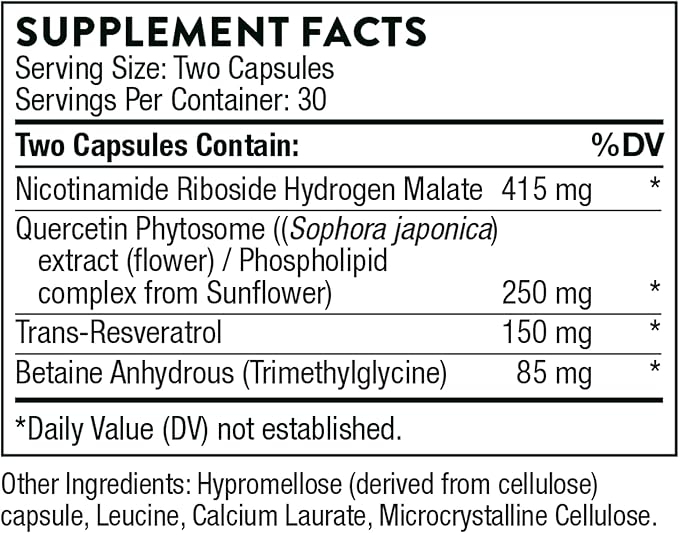 THORNE - ResveraCel - Nicotinamide Riboside with Quercetin Phytosome and Resveratrol - Support Healthy Aging, Methylation, Cellular Energy Production and Metabolism* - 60 Capsules - 30 Servings-VivaGrace Women