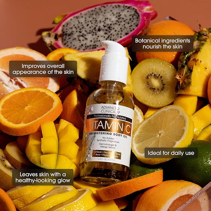 Advanced Clinicals Collagen Body Oil + Vitamin C Brightening Body Oil Moisturizer 2pc Skincare Set - Nourishing, Brightening, & Firming Massage Oil To Improve Look Of Crepe Skin + Dark Spots, 2PC Set-VivaGrace Women