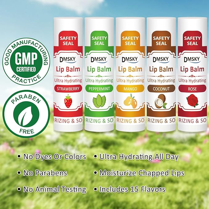 DMSKY 30 Pack Lip Balm, Natural Lip Balm Bulk with Vitamin E and Coconut Oil, Moisturizing Soothing Chapped Lips-15 Flavors-VivaGrace Women