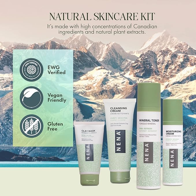NENA Natural Skincare Kit | 4-Piece Daily Skin Essentials for Women & Men - for Dry, Oily, Normal and Sensitive Skin | EWG Verified, Cruelty Free & Vegan-Friendly-VivaGrace Women