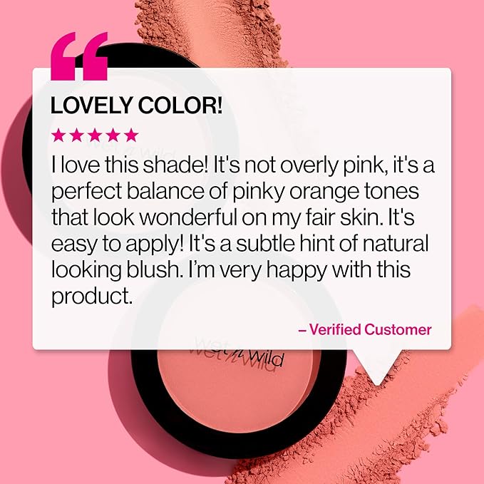 wet n wild Color Icon Blush, Effortless Glow & Seamless Blend infused with Luxuriously Smooth Jojoba Oil, Sheer Finish with a Matte Natural Glow, Cruelty-Free & Vegan - Pearlescent Pink(Packaged)-VivaGrace Women
