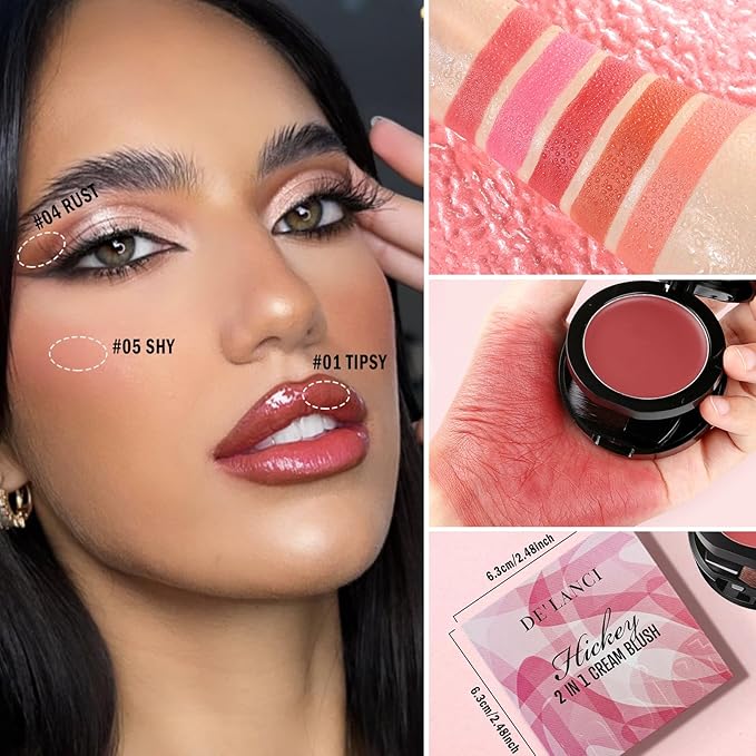 DE'LANCI Hydrating Cream Blush for Cheeks & Lips & Eyeshadow, Creamy & Long-lasting Waterproof Blush Balm, Lightweight Matte Blush for natural look, Travel Size, Highly Pigmented, Built-in Brush, Wine-VivaGrace Women