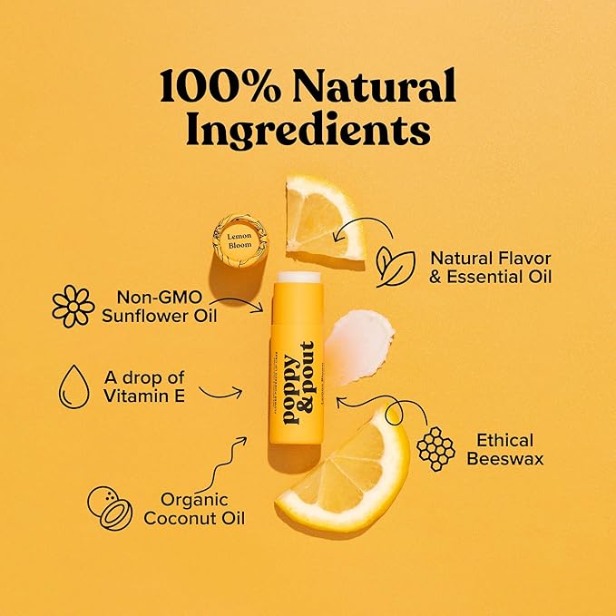 Poppy & Pout Lemon Bloom Jumbo Lip Balm | All Natural Lip Balms & Moisturizers | Hydrates with Beeswax, Vitamin E, Organic Coconut Oil | Cruelty-Free | Lip Balm in Recyclable Cardboard Tube-VivaGrace Women