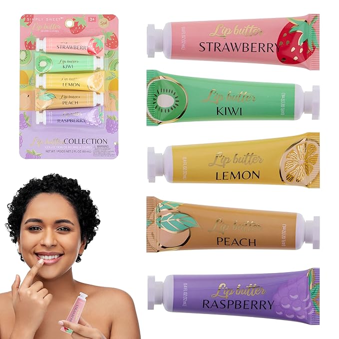 Expressions 5pc Lip Butter Collection - Simply Sweet Fruit Flavored Lip Butter Balm Set | Moisturizing Squeeze Tube Lip Butters for Everyday Lip Care and Lip Repair-VivaGrace Women