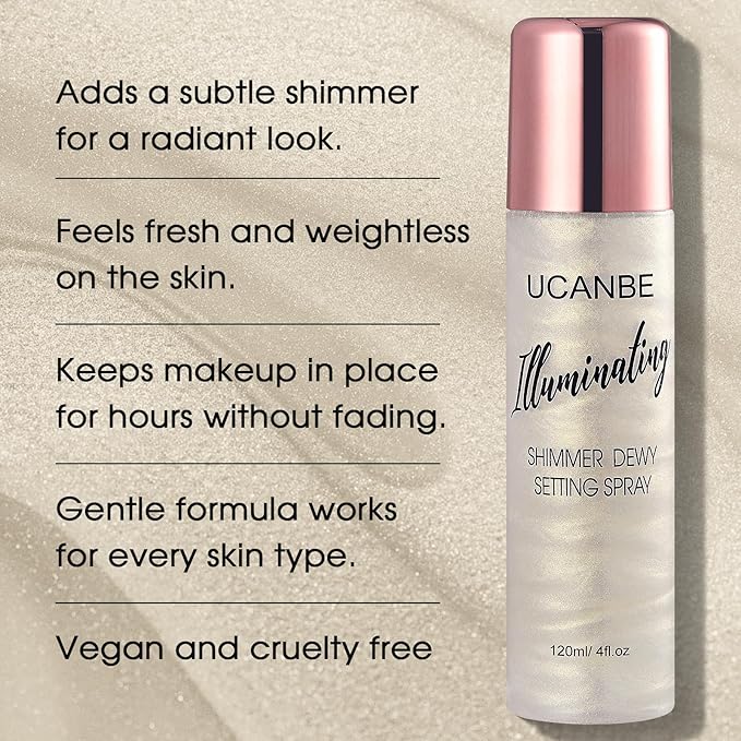 UCANBE Shimmer Dewy Setting Spray – Glowing + Makeup Setting Spray 2 in 1 Lightweight Formula for a Radiant Glow,Long-Lasting Face Mist for Face Body, 4 Fl Oz #Platinum-VivaGrace Women