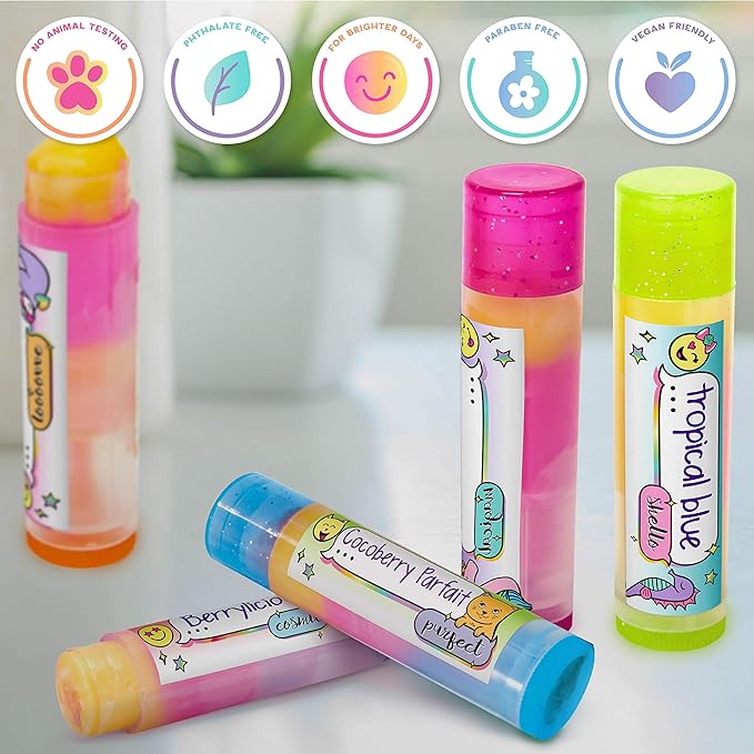 Just My Style Layered Lip Balm by Horizon Group USA, DIY 5 Shimmering Lip Balms, Mix Fruity Flavors To Make Your Own Unique Lip Balm. Strawberry, Tropical Fruit & Very Berry-VivaGrace Women