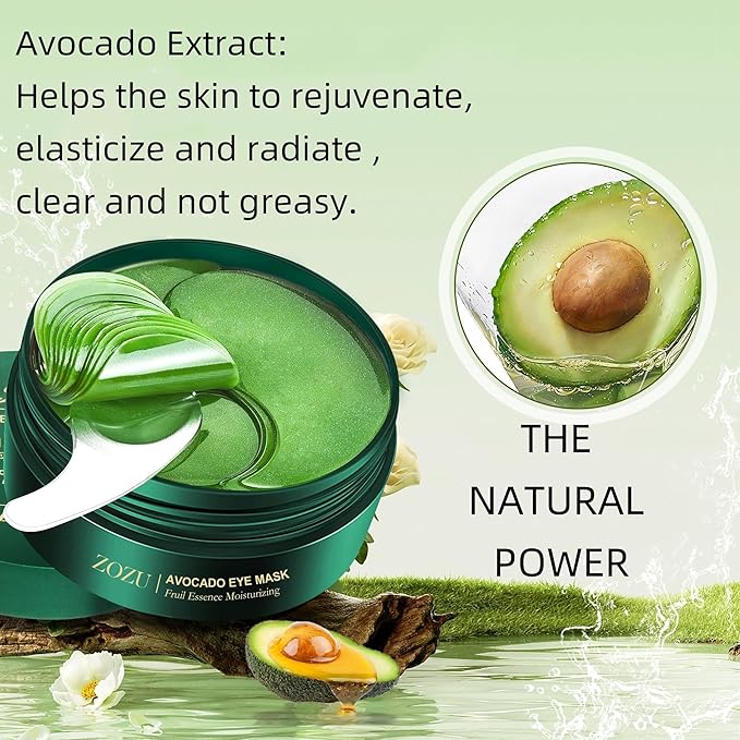 Eye Mask 60 Pcs, Under Eye Patches for Dark Circles and Puffiness, Lighten Fine Lines and Eye Bags,Water Replenishing Eye Treatment Mask (Avocado Eye Mask)-VivaGrace Women