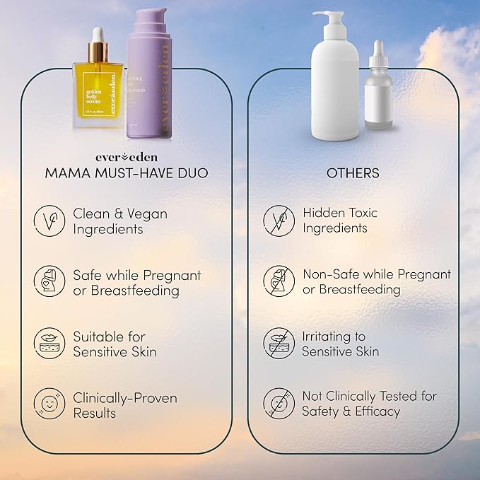 Evereden Mama Must-Have DUO - Golden Belly Stretch Mark Oil 30ml & Nourishing Stretch Mark Cream 50ml - Derma-Developed Clean & Vegan Maternity Skin Care for Stretch Mark Reduction & Skin Hydration-VivaGrace Women