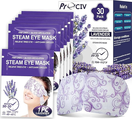 30 Packs Lavender Steam Eye Mask - Heated Eye Mask for Dark Circles and Puffiness Warm Eye Mask for Dry Eye Mask Relief Eye Fatigue Headache Hot Sleep Eye Mask for Disposable Moist Heat Eye Compress-VivaGrace Women