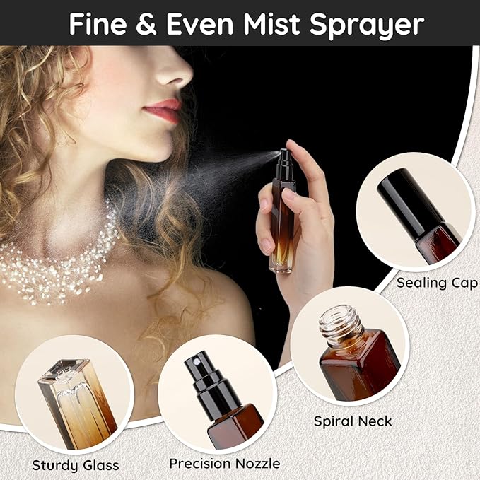 Segbeauty 10ML Travel Cologne Sprayer, 5 Packs Refillable Atomizer Spray Bottle for Perfume, Empty Mini Glass Perfume Bottle Fine Mist Dispenser, Portable Leak-proof Sample Bottles for Travel Outgoing-VivaGrace Women