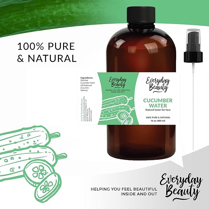 Cucumber Hydrosol Facial Toner - 16 oz All Natural Hydrating Spray Mist for Face and Hair - 100% All Natural Cucumber Water Hydrosol with Fine Mist Cap-VivaGrace Women