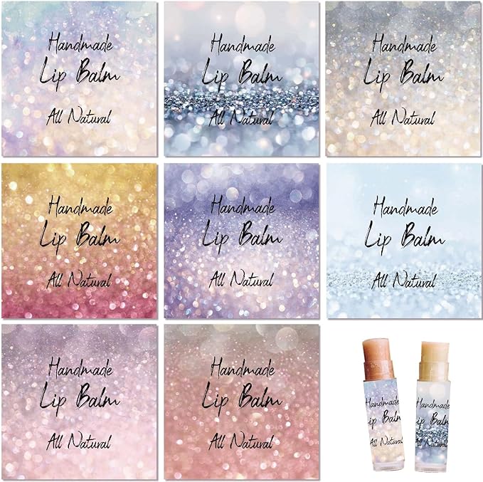 CRASPIRE 80Pcs 8 Styles Lip Balm Sticker Flash Background Self-Adhesive Homemade Lip Balm Labels Vintage Square DIY Label Stickers for Lip Balm Containers Cosmetics Lipsticks-VivaGrace Women