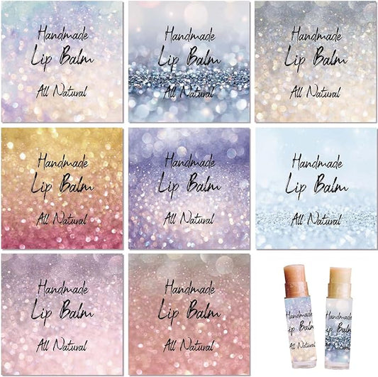 CRASPIRE 80Pcs 8 Styles Lip Balm Sticker Flash Background Self-Adhesive Homemade Lip Balm Labels Vintage Square DIY Label Stickers for Lip Balm Containers Cosmetics Lipsticks-VivaGrace Women