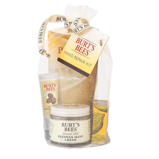 Burt's Bees Back to School Gifts Ideas, 3 Body Care College Dorm Products, Hand Repair Set - Almond and Milk Cream, Lemon Butter Cuticle Cream & Shea Butter Cream, with gloves-VivaGrace Women