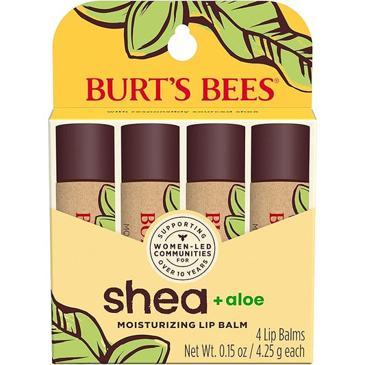 Burt's Bees Lip Balm Mothers Day Gifts for Mom - Shea and Aloe Lip Moisturizer With Responsibly Sourced Beeswax, Tint-Free, Natural Origin Conditioning Lip Treatment, 4 Tubes, 0.15 oz.-VivaGrace Women