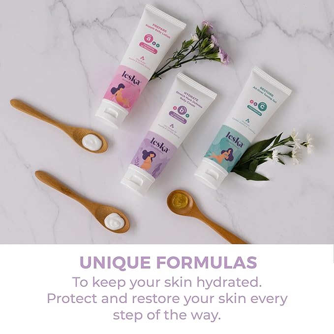 Leska Maternity Set | Belly Lotion, Stretch Mark Defense Cream, All-Over Toning Gel | All Maternity Stages Skin Care System for Pregnancy & Postpartum | New Mom Gifts (Set of 3, 4oz each)-VivaGrace Women