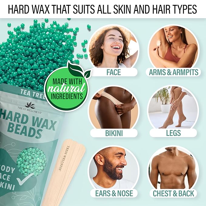 Tress Wellness Waxing Kit for Sensitive Skin – Safe for Face & Skin, Prep & Aftercare Spray, Easy to Use – At-Home Kit for Face, Bikini, Brazilian & Full Body – Black, No Display-VivaGrace Women