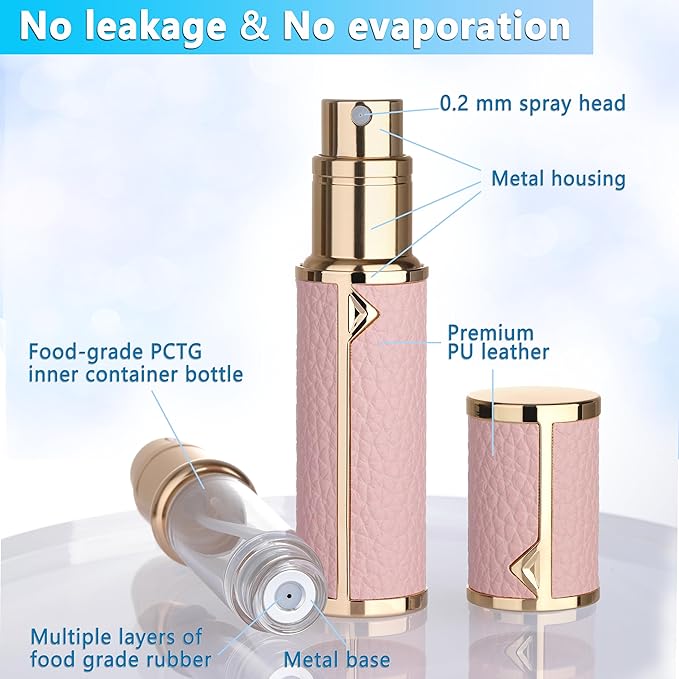 Refillable Travel Perfume Atomizer Bottle - 5ml Luxury Pocket Perfume Dispenser Pump, Travel Perfume Atomiser, Cologne Dispenser, Portable Size Sprayer Bottle for Traveling (Pink)-VivaGrace Women