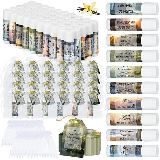 50 Sets Lip Balms Christian Gifts for Women Religious Scripture Bible Verse Inspirational Motivational Small Thank You Gifts for Church Sunday School Vanilla Flavor-VivaGrace Women