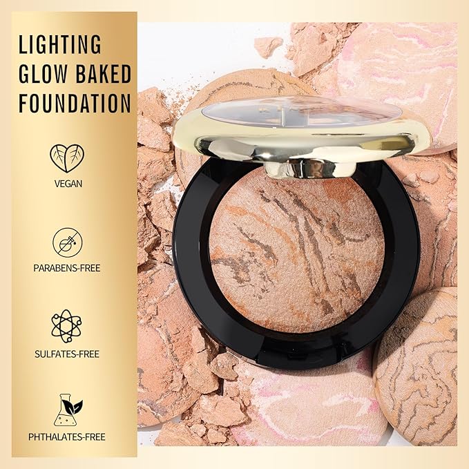 KIMUSE Lighting Glow Baked Foundation, Brighten Color, Color Corrector, Buildable Coverage, Lightweight Powder Foundation, Radiant Natural Finish-VivaGrace Women