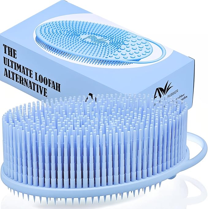 Avilana Silicone Body Scrubber – Gentle Shower Brush & Loofah Alternative- Food Grade & Lab Tested – Fast-Drying, Hygienic, BPA-Free Silicone Body Gentle Exfoliator (Blue, Exfoliate)-VivaGrace Women