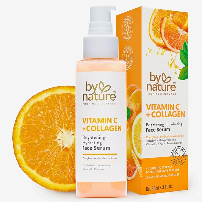 By Nature Vitamin C + Collagen Face Serum - Restore and Energize Tired Skin with Brightening Vitamin C, Plumping Collagen, Plus Texture Enhancing Turmeric - Premium Skin Care Serum for Face - 3fl. oz.-VivaGrace Women