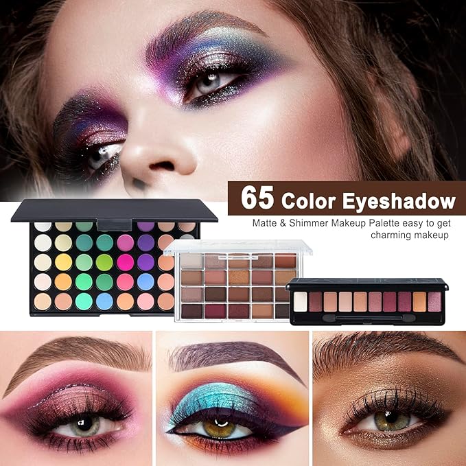 All in One Makeup Kit Makeup Kit for Women Full Kit Multipurpose Makeup ，eyeshadow、 liquid foundation,Loose powder,Eyebrow pencil,4-color lip gloss set-VivaGrace Women