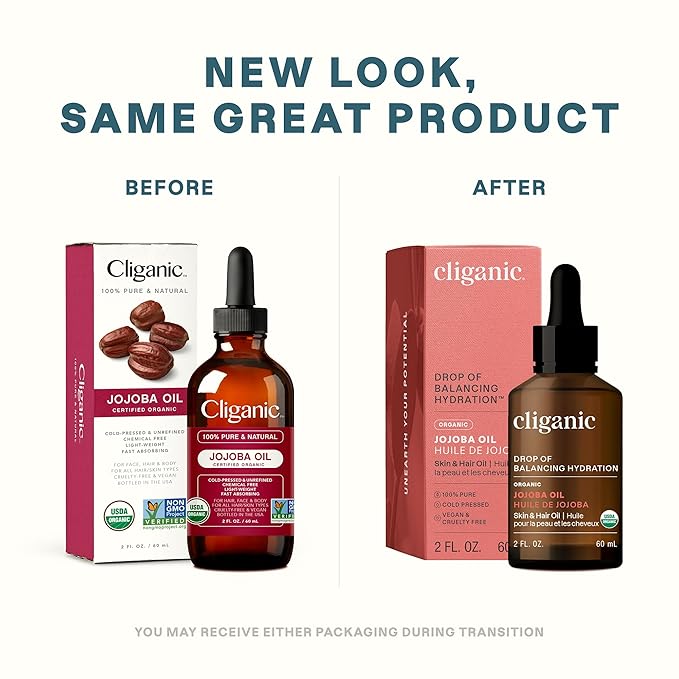 Cliganic Organic Jojoba Oil, 100% Pure (2oz) | Natural Cold Pressed Unrefined Hexane Free Oil for Hair & Face | Base Carrier (Packaging May Vary)-VivaGrace Women