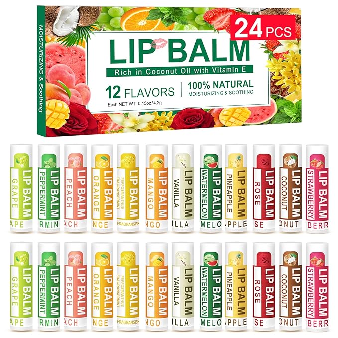 DMSKY 24 Pack Lip Balm, Natural Lip Balm Bulk with Vitamin E and Coconut Oil, Lip Care Product, Moisturizing Soothing Chapped Lips-VivaGrace Women