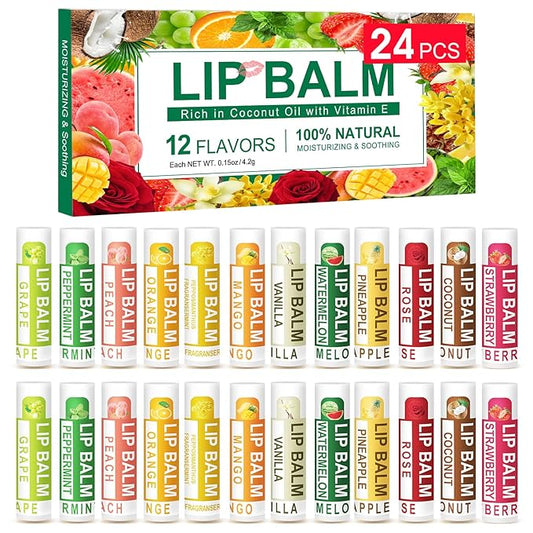 DMSKY 24 Pack Lip Balm, Natural Lip Balm Bulk with Vitamin E and Coconut Oil, Lip Care Product, Moisturizing Soothing Chapped Lips-VivaGrace Women