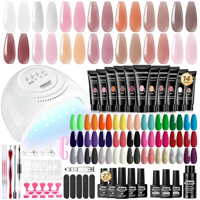 JEWHITENY 14 Colors Poly Gel Nail Kit 27 Colors Gel Nail Polish Kit With U V Light All In One Nail Art Starter Kit Suitable For All Seasons-VivaGrace Women