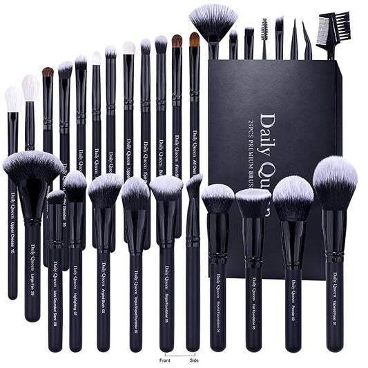 29pcs Black Professional Makeup Brush Set Kabuki Powder Concealers Eye shadows Blush Eyeliner Eyebrow Contour Eye blending Brushes (29pcs brush)-VivaGrace Women