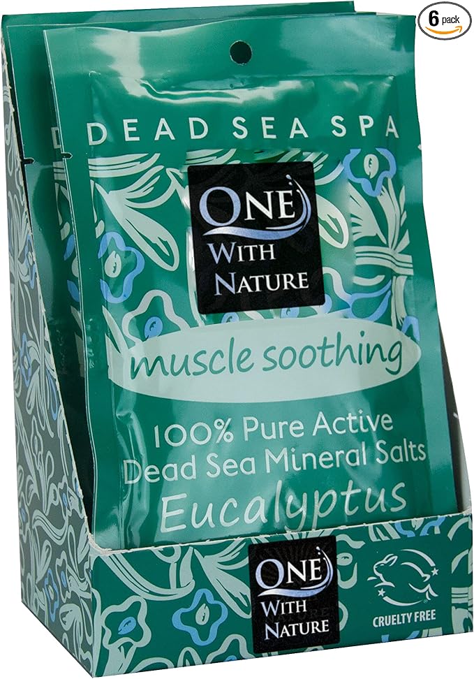 One With Nature 100% Pure Dead Sea Salt for Bath Eucalyptus, 2.5oz 6Pack. Dead Sea Salt is high in 21 Essential Minerals, Such as Magnesium, Sulfur, Zinc, Potassium. Skin Nourishing and Therapeutic.-VivaGrace Women