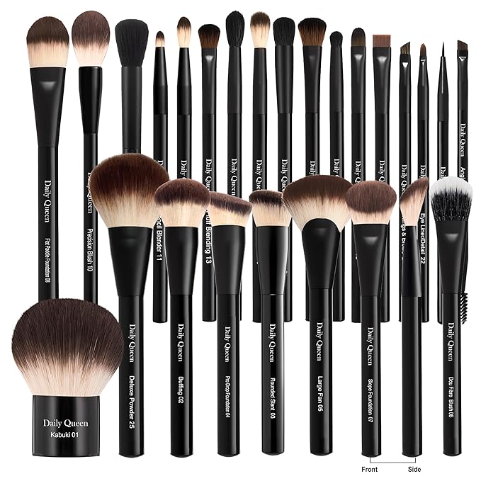 25 pcs Makeup Brush Set Holder Black Professional Kabuki Powder Concealers Eye shadows Blush Eyeliner Eyebrow Contour Eye blending Brushes (25pcs brush with box)-VivaGrace Women