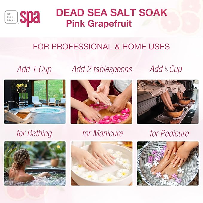BCL SPA Dead Sea Salt Soak - bath salt with organic Pink Grapefruit, Shae Butter, Arnica, Aloe Vera juice, Chamomile, Argan oil & Jojoba oil skin exfoliator - Home/Professional use 16 fl oz-VivaGrace Women
