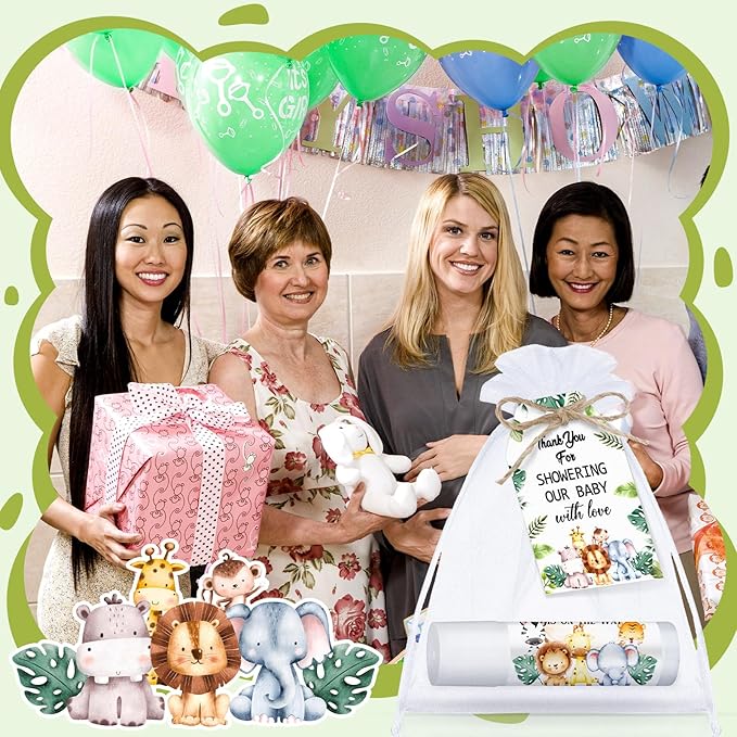 Dunzy 50 Pack Baby Shower Party Gifts Favors Bulk Lip Balms for Guests Boys Girls Games Neutral Gender Reveal Favors Baby Shower Prizes Souvenirs Bags Stuffer(Jungle Animal)-VivaGrace Women