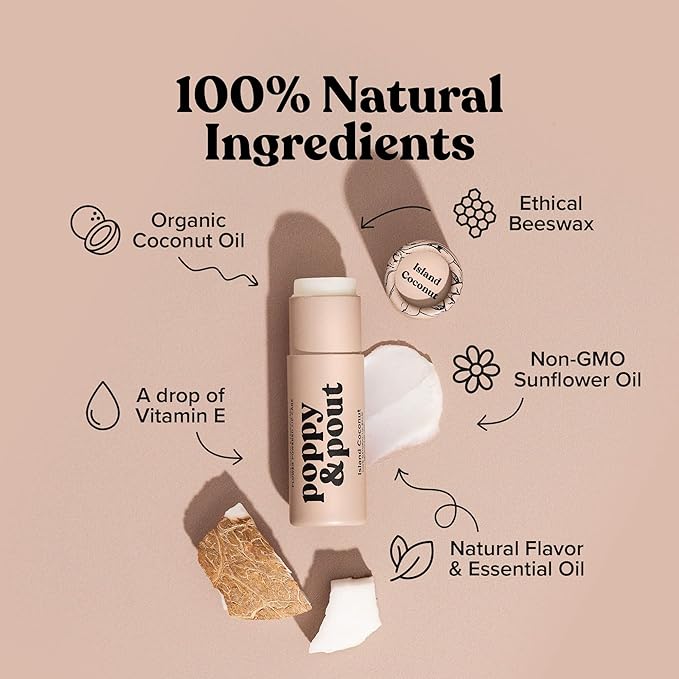 Poppy & Pout Island Coconut Jumbo Lip Balm | All Natural Lip Balms & Moisturizers | Hydrates with Beeswax, Vitamin E, Organic Coconut Oil | Cruelty-Free | Lip Balm in Recyclable Cardboard Tube-VivaGrace Women