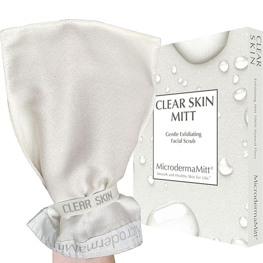 MicrodermaMitt Clear Skin Exfoliating Mitt for Face, Lips, Neck - Gentle Dead Skin Remover & Facial Scrub Clears Blackheads, Unclogs Pores, Evens Skin Tone & Texture, Lips Scrub Care, Lip Exfoliator-VivaGrace Women
