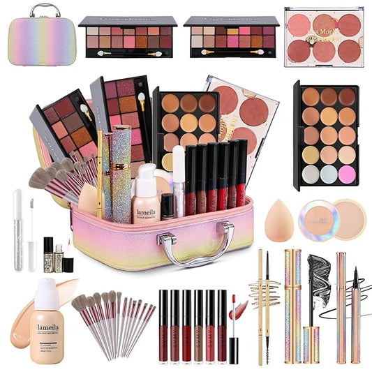 Makeup Kit for Women Full Kit, Travel Makeup Kit, Makeup Gift Set for Teens Girls Beginners Professionals, Makeup Bundle Include 2 Matte & Glitter Eyeshadow Palettes, Lip Gloss Set-VivaGrace Women
