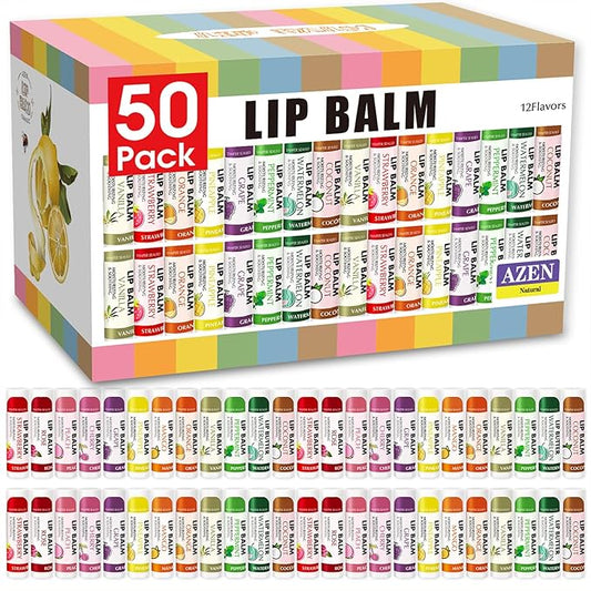 AZEN 50 Pack Lip Balm, Natural Lip Balm Bulk, Lip Care Product, Moisturizing Lip Balm for dry cracked lips-VivaGrace Women