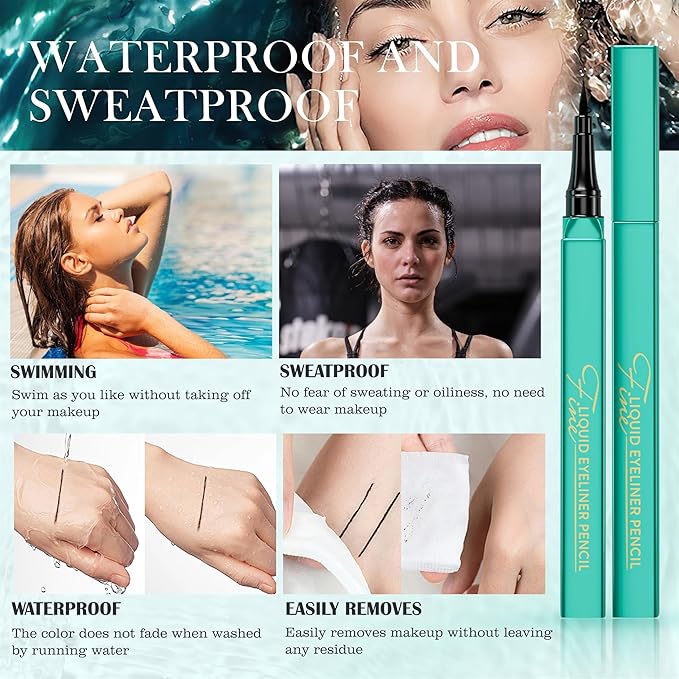 OETUIOW Liquid Eyeliner, Long-Lasting & Waterproof Eyeliner Pen, Quick Drying, Super Slim Precise All Day for Women, Glides on Smoothly, Cruelty-Free & Vegan (Black)