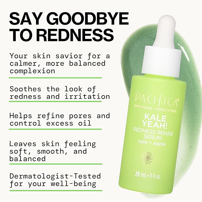 Pacifica Kale Yeah! Redness Rehab Serum – Niacinamide & Super Greens Face Serum to Calm Redness, Minimize Pores & Oil, Soothing Anti-Redness for Oily/Combination Skin Vegan Dermatologist Tested-VivaGrace Women