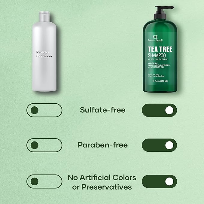 Botanic Hearth Tea Tree Shampoo, Vitamin C, Peppermint, Lavender And Rosemary Oil, Fights Dandruff And Dry Scalp, 16 Fl Oz-VivaGrace Women